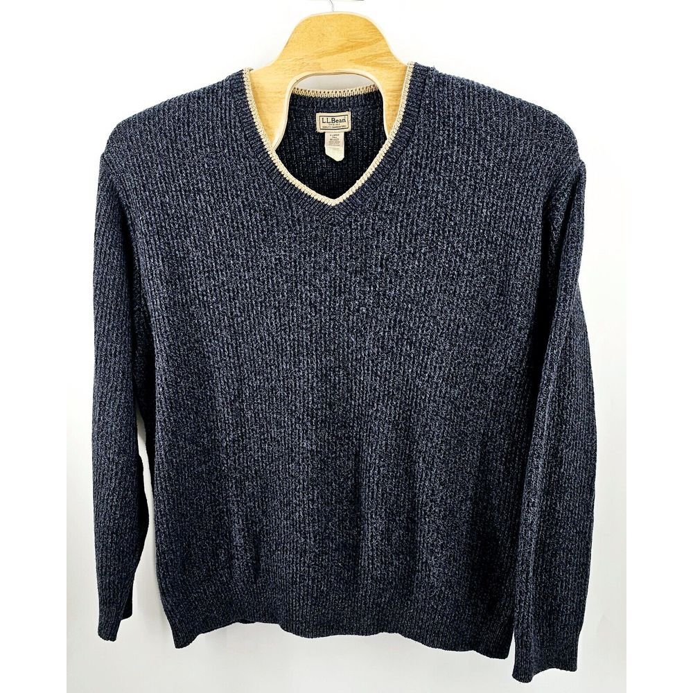 LL Bean Sweater Size XL‎ Tall Men V Neck Blue Acrylic Blend Made USA Vintage 90s